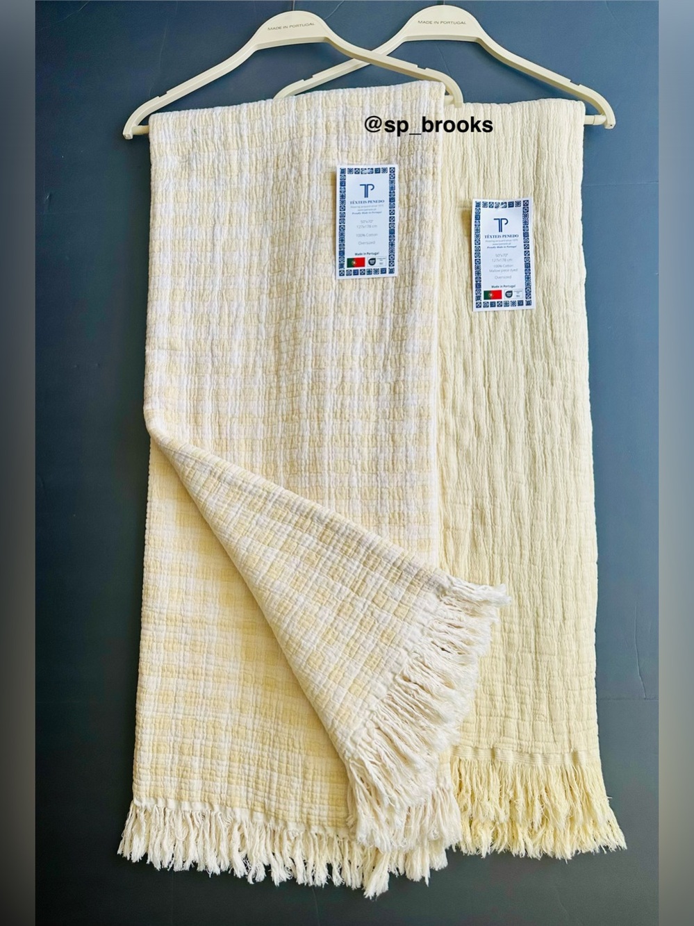 🎁2PK Cottage Yellow Check & Solid Yellow Throw Blankets by Texteis Penedo Cotton